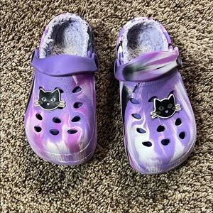 Purple Kids Clogs with Cat Design